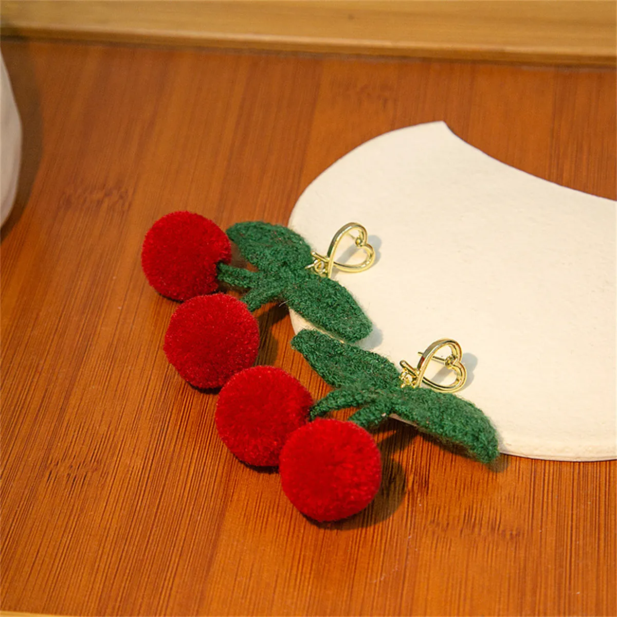 Red & Green Heart Cherry Drop Earrings