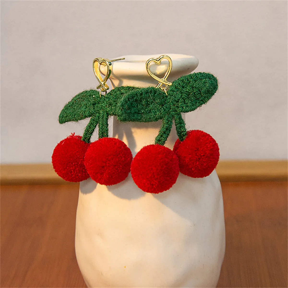 Red & Green Heart Cherry Drop Earrings