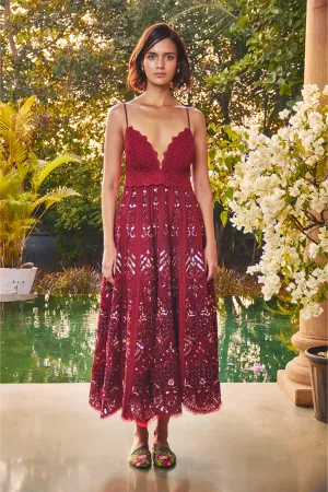 Red ankle length dress