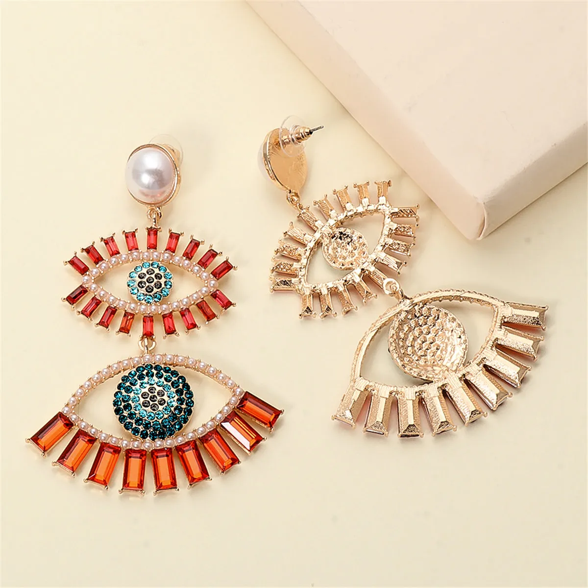 Red Crystal & Cubic Zirconia Evil Eye Drop Earrings