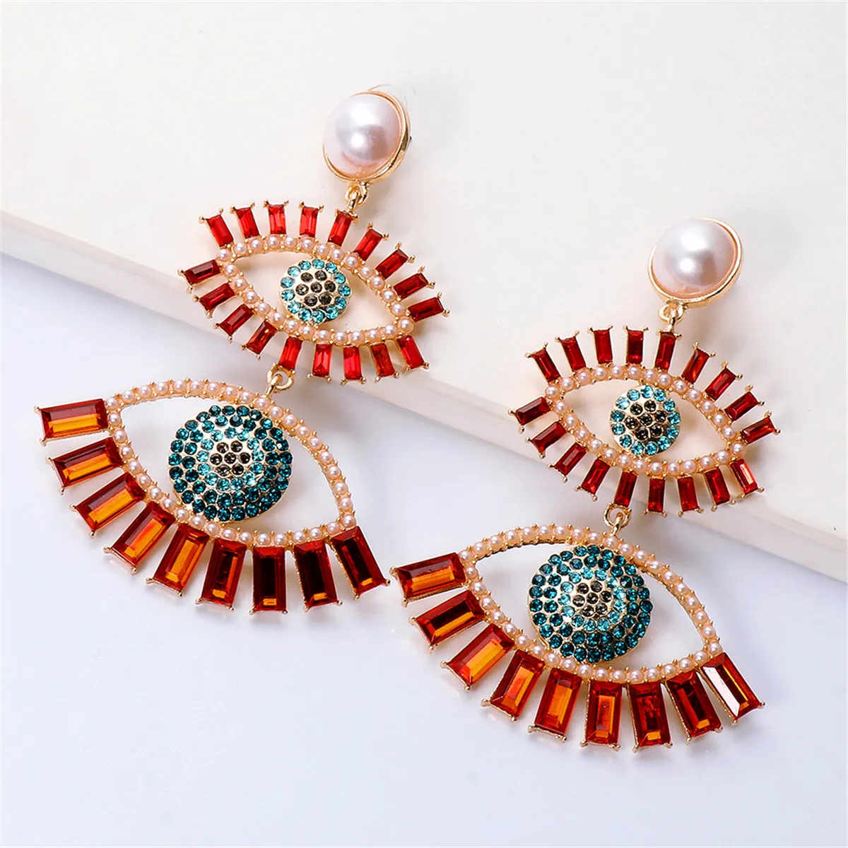 Red Crystal & Cubic Zirconia Evil Eye Drop Earrings