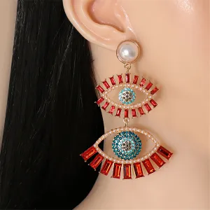 Red Crystal & Cubic Zirconia Evil Eye Drop Earrings