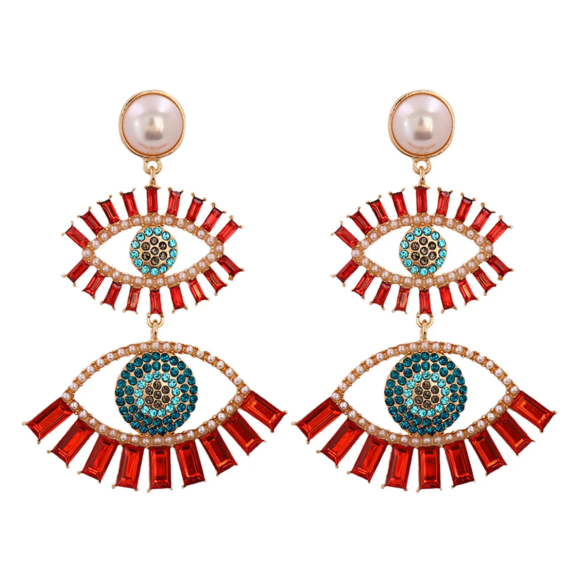Red Crystal & Cubic Zirconia Evil Eye Drop Earrings