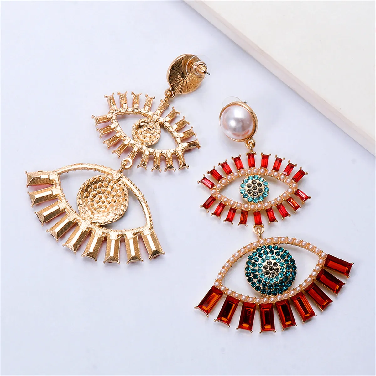Red Crystal & Cubic Zirconia Evil Eye Drop Earrings
