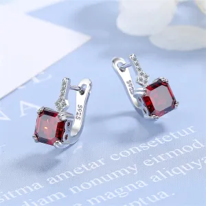 Red Crystal & Cubic Zirconia Princess-Cut Huggie Earrings