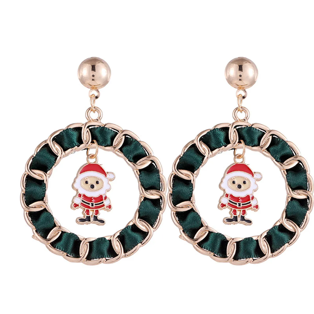 Red Enamel & Polyster 18K Gold-Plated Santa Curb Chain Circle Drop Earrings