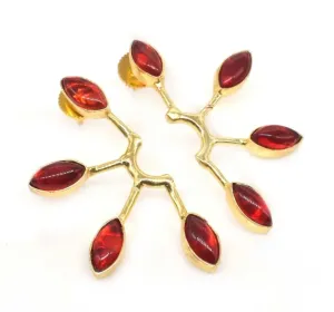 Red Garnet Quartz Marquis Sun Ray Statement Earrings 2”