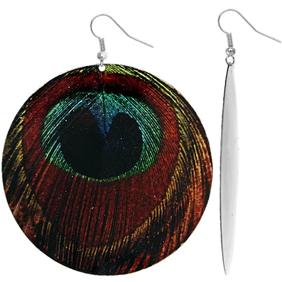 Red Green Glossy Peacock Earrings