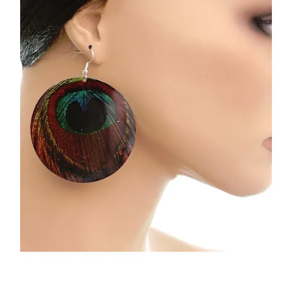 Red Green Glossy Peacock Earrings