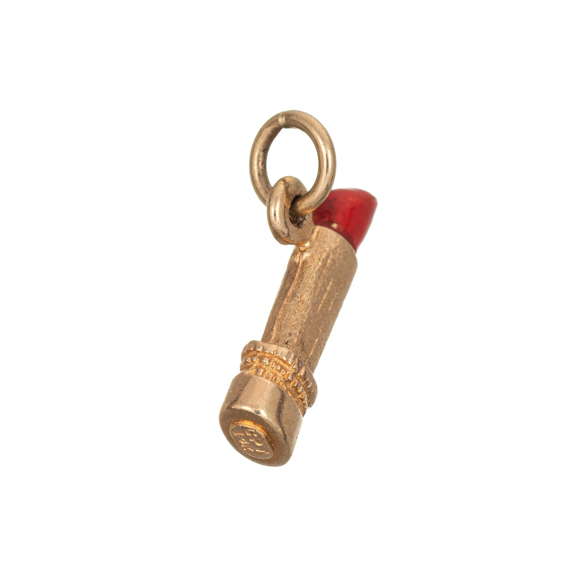 Red Lipstick Charm Vintage 14k Yellow Gold Lippy Estate Pendant Make Up Jewelry