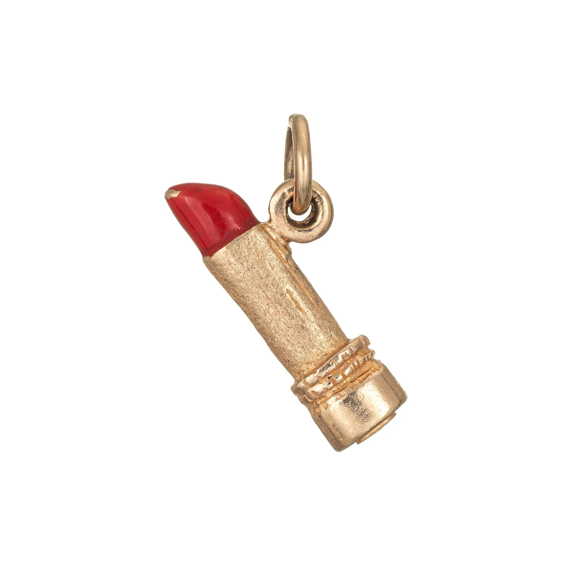 Red Lipstick Charm Vintage 14k Yellow Gold Lippy Estate Pendant Make Up Jewelry