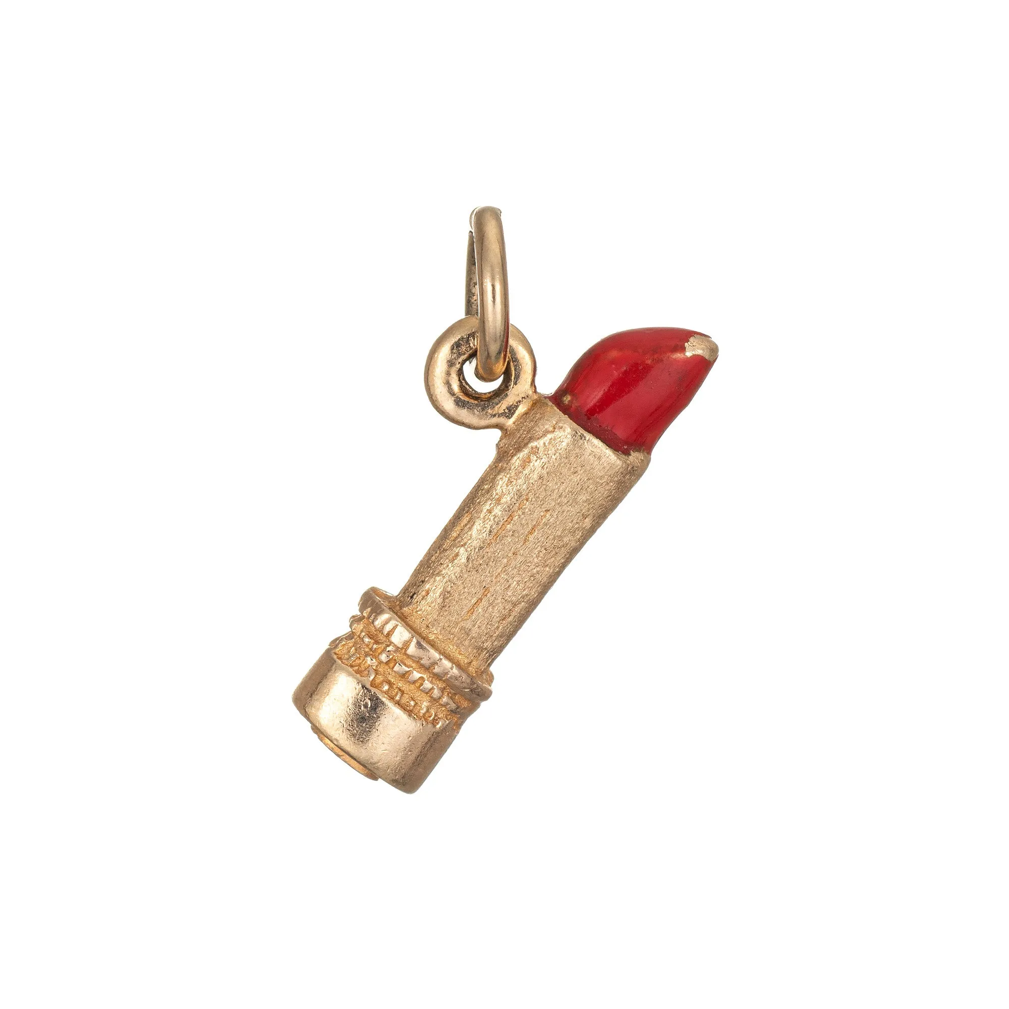 Red Lipstick Charm Vintage 14k Yellow Gold Lippy Estate Pendant Make Up Jewelry