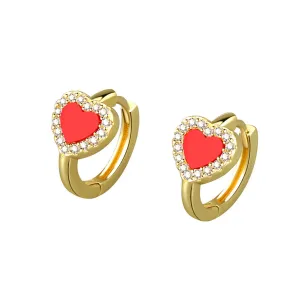 Red Shell & Cubic Zirconia Heart Huggie Earrings
