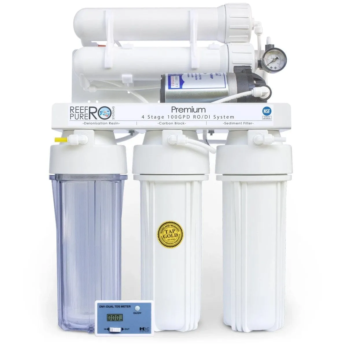 Reef Pure RO 4 Stage 100GPD Premium   Boosted RO/DI System