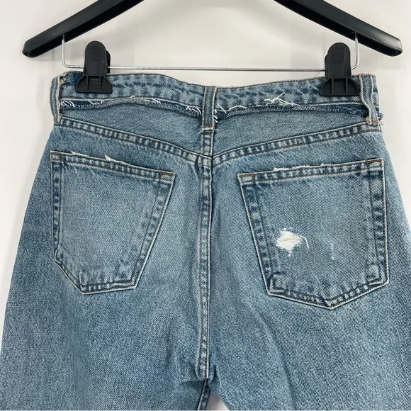 Reformation High Rise Cropped Cigarette Jeans in Medium Blue Savu Wash