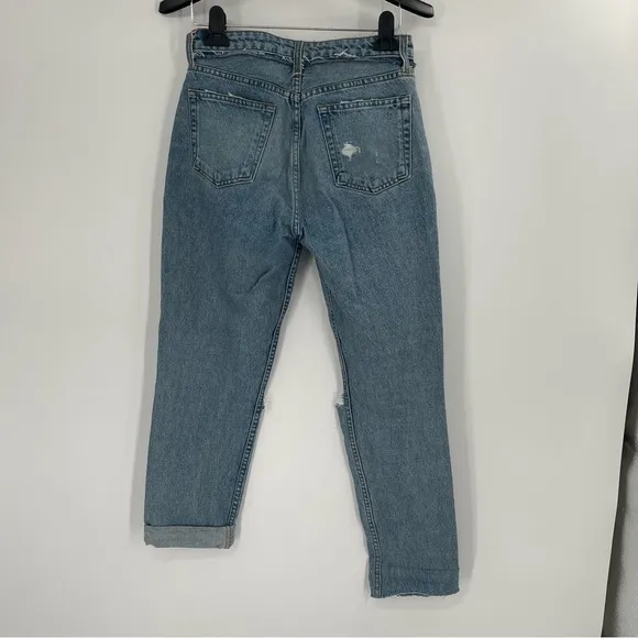Reformation High Rise Cropped Cigarette Jeans in Medium Blue Savu Wash
