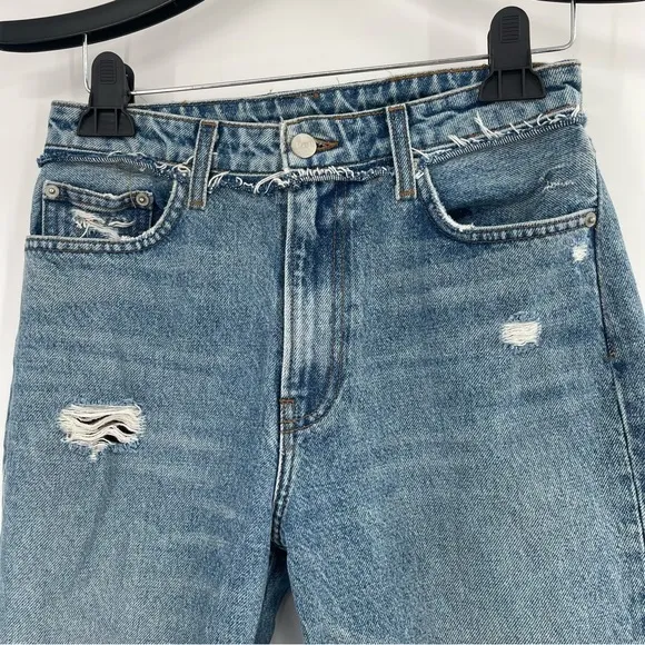 Reformation High Rise Cropped Cigarette Jeans in Medium Blue Savu Wash