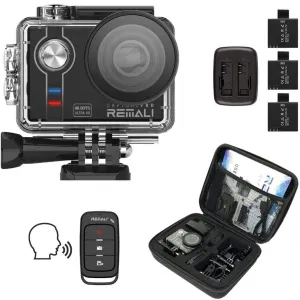 REMALI CapturePro 4K/60fps 20MP Waterproof Sports Action Camera Kit with Carrying Case   3 Batteries, WiFi, 2" Touch Screen, 8X Zoom, Slow/Fast Motion, Remote/Voice Control, EIS, Distortion Correction