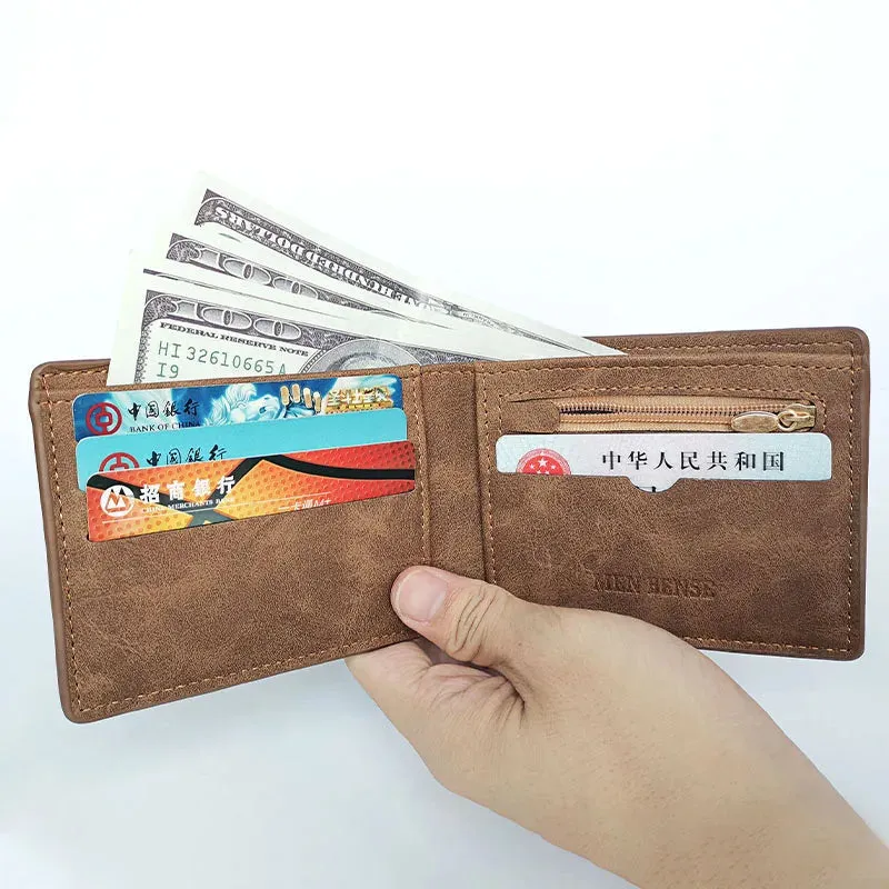 Retro Men's Leather Wallet with Coin Pocket - Compact Design