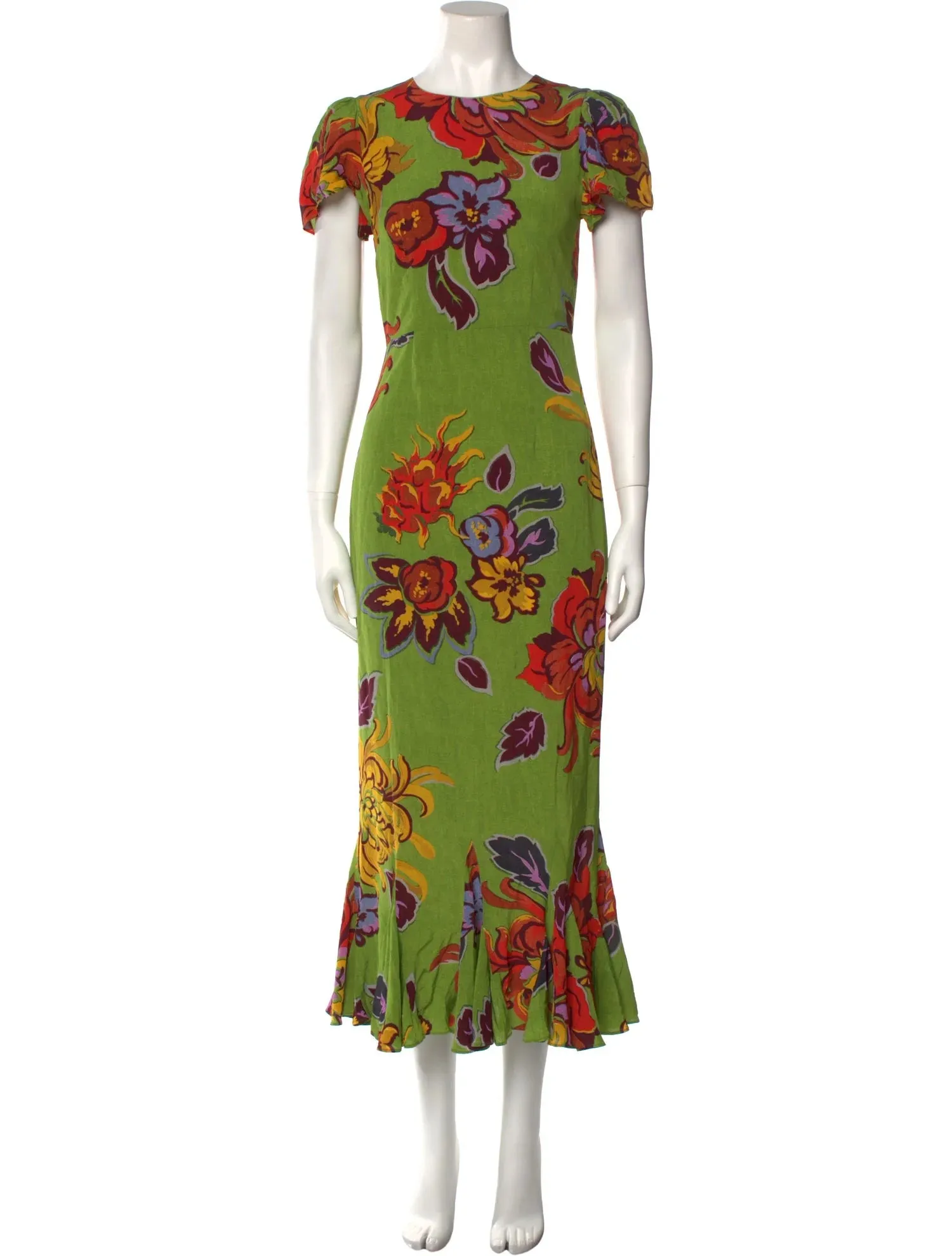 Rhode Resort Lulani Ruffle hem maxi Dress In Green Lanai UK 8