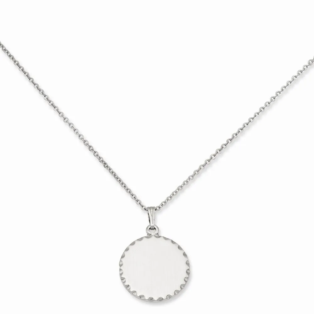 Rhodium Plated Round Engraveable Disc Necklace