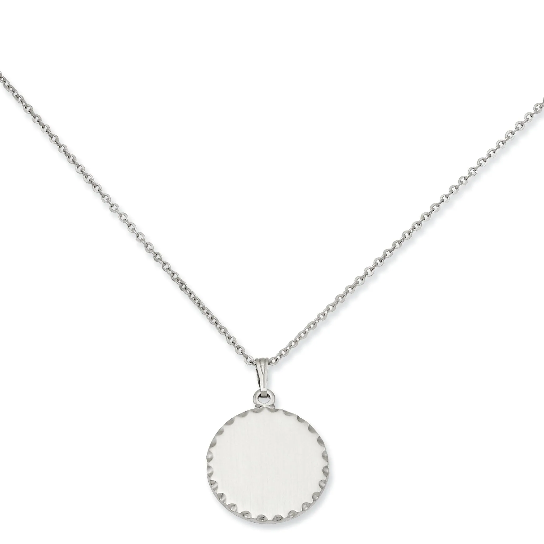 Rhodium Plated Round Engraveable Disc Necklace