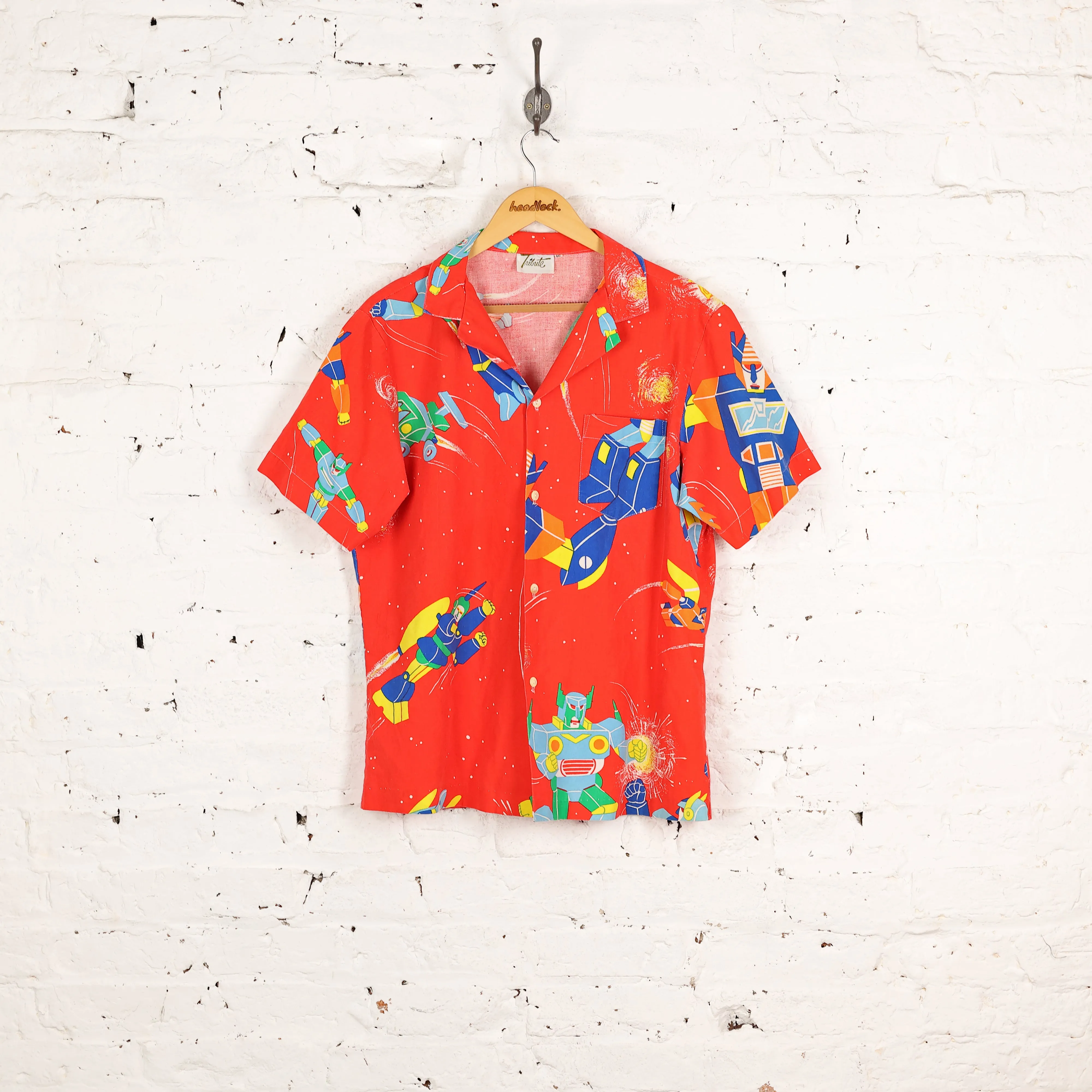 Robots Print Pattern Shirt - Red - S