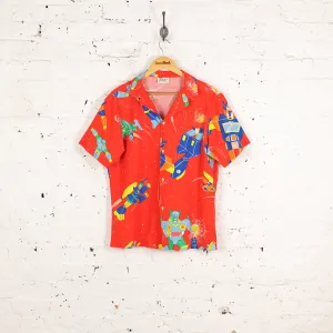 Robots Print Pattern Shirt - Red - S