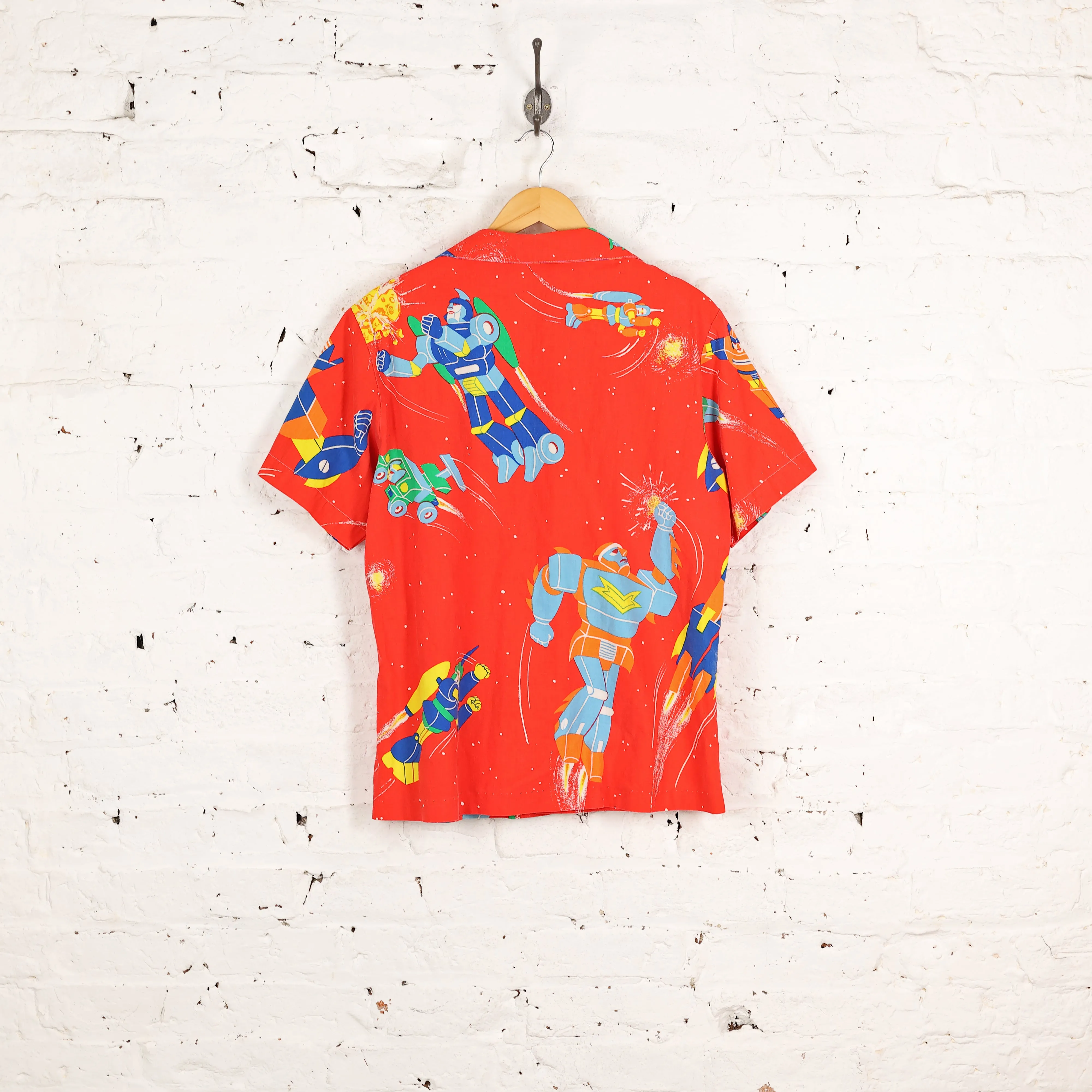 Robots Print Pattern Shirt - Red - S