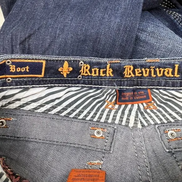 Rock Revival Jeans Women's 27 (2) Dark Blue Betty Bootcut Embellished Blingy
