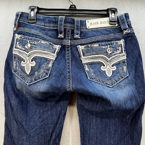 Rock Revival Jeans Women's 27 (2) Dark Blue Betty Bootcut Embellished Blingy