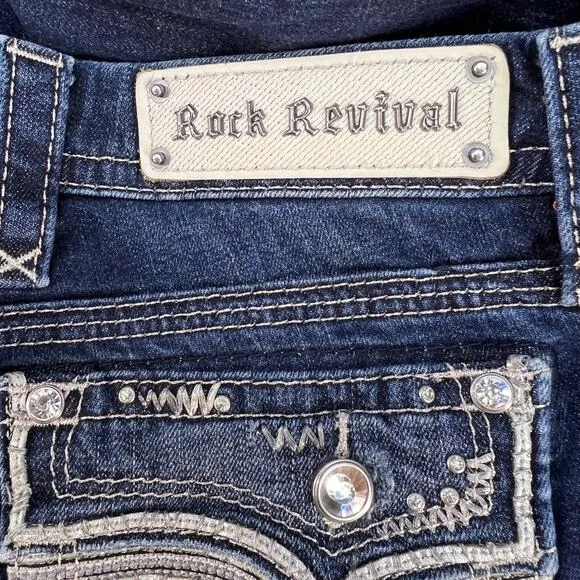Rock Revival Jeans Women's 27 (2) Dark Blue Betty Bootcut Embellished Blingy