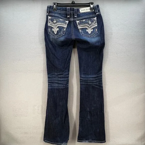 Rock Revival Jeans Women's 27 (2) Dark Blue Betty Bootcut Embellished Blingy