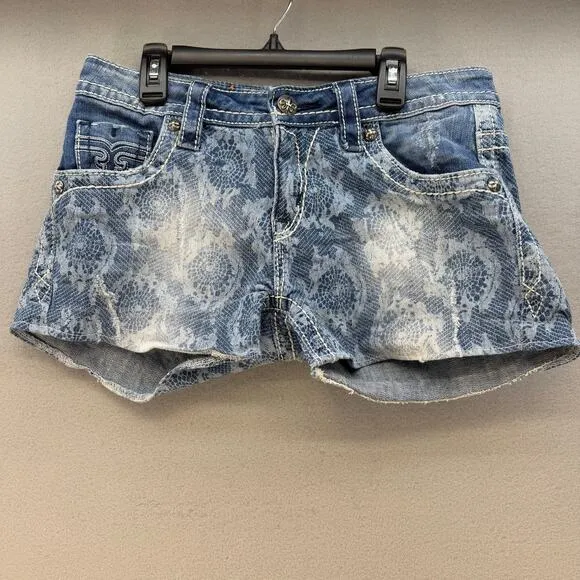 Rock Revival Short Women's 26x3 Light Blue Lace Print Lydia Easy Short Western