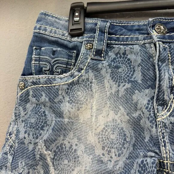 Rock Revival Short Women's 26x3 Light Blue Lace Print Lydia Easy Short Western