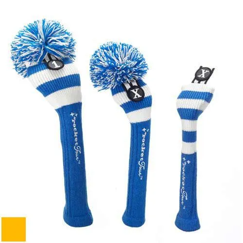 RocketTour Royal Blue Base Rugby Stripe Pom Pom Headcover Driver Royal/Yellow