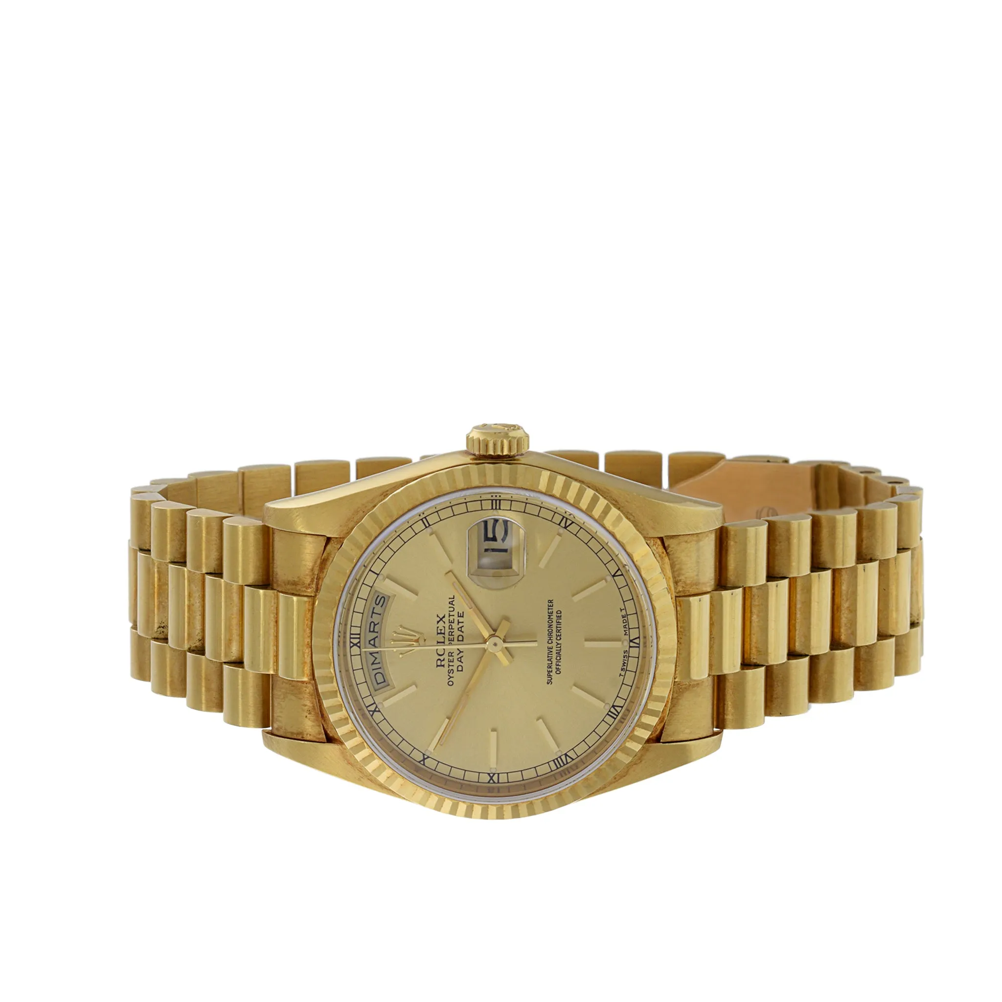 Rolex 18K Gold Day Date Reference 18238 Double Quickset Watch Catalan Day Wheel
