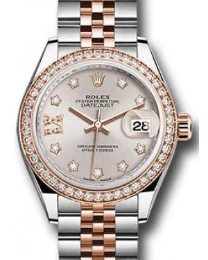 Rolex Datejust 28MM 279381 Sundust Diamond Roman 9 o' Clock Diamond Bezel Rose Gold & Stainless Steel Jubilee