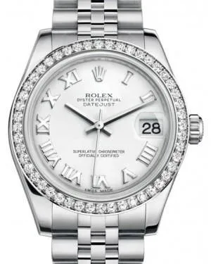 Rolex Datejust 31 Lady Midsize White Gold/Steel White Roman Dial & Diamond Bezel Jubilee Bracelet 178384 - NEW