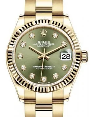 Rolex Datejust 31 Lady Midsize Yellow Gold Olive Green Diamond Dial & Fluted Bezel Oyster Bracelet 278278