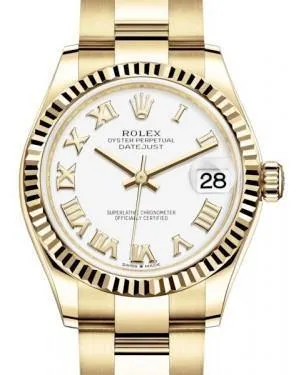 Rolex Datejust 31 Lady Midsize Yellow Gold White Roman Dial & Fluted Bezel Oyster Bracelet 278278