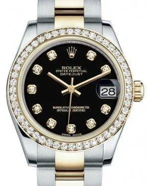 Rolex Datejust 31 Lady Midsize Yellow Gold/Steel Black Diamond Dial & Diamond Bezel Oyster Bracelet 178383
