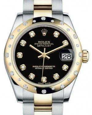 Rolex Datejust 31 Lady Midsize Yellow Gold/Steel Black Diamond Dial & Diamond Set Domed Bezel Oyster Bracelet 178343