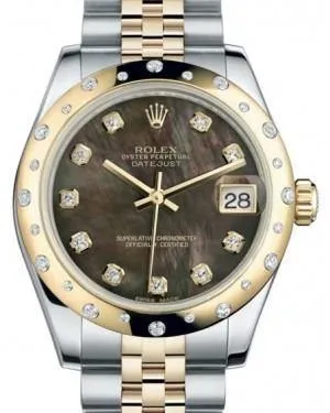 Rolex Datejust 31 Lady Midsize Yellow Gold/Steel Black Mother of Pearl Diamond Dial & Diamond Set Domed Bezel Jubilee Bracelet 178343