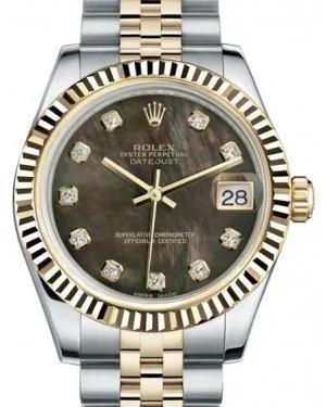 Rolex Datejust 31 Lady Midsize Yellow Gold/Steel Black Mother of Pearl Diamond Dial & Fluted Bezel Jubilee Bracelet 178273