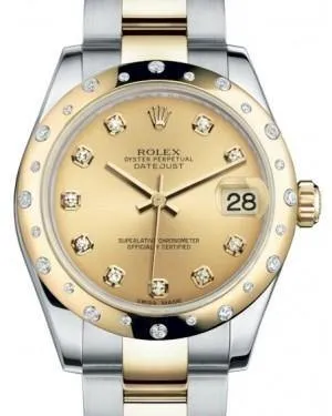 Rolex Datejust 31 Lady Midsize Yellow Gold/Steel Champagne Diamond Dial & Diamond Set Domed Bezel Oyster Bracelet 178343