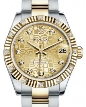 Rolex Datejust 31 Lady Midsize Yellow Gold/Steel Champagne Jubilee Diamond Dial & Diamond Set Fluted Bezel Oyster Bracelet 178313
