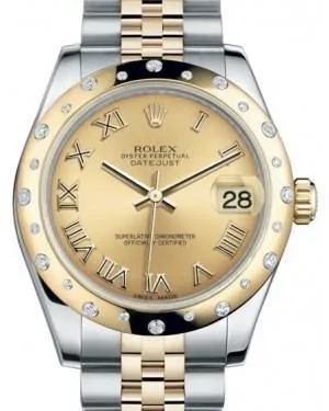 Rolex Datejust 31 Lady Midsize Yellow Gold/Steel Champagne Roman Dial & Diamond Set Domed Bezel Jubilee Bracelet 178343