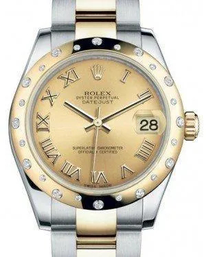 Rolex Datejust 31 Lady Midsize Yellow Gold/Steel Champagne Roman Dial & Diamond Set Domed Bezel Oyster Bracelet 178343