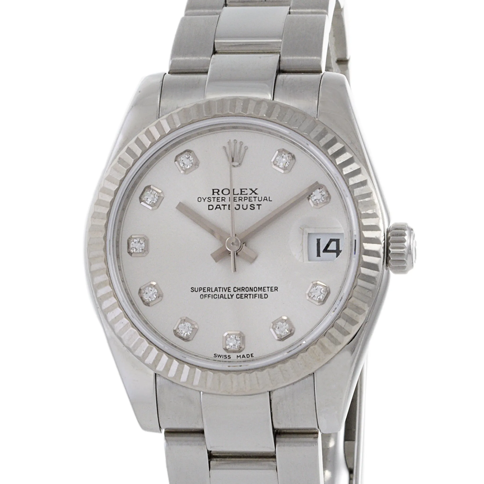 Rolex Datejust 31 Stainless Steel and 18K White Gold with Factory Applied Diamonds
